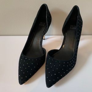 WHBM embellished black suede heels size 6